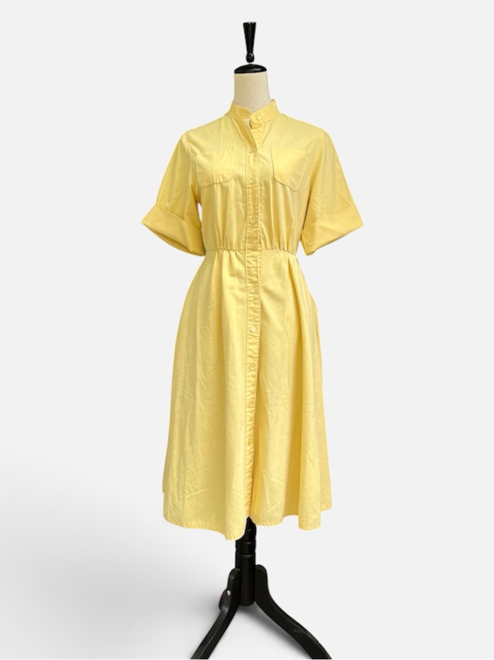 Vintage ERAR Pale Yellow Utility Midi Dress with Belt